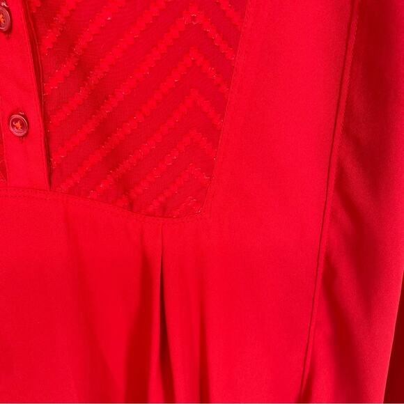 Anthropologie Maeve De Stijl Red V Neck Collared Button Front Blouse 8 - Picture 5 of 9